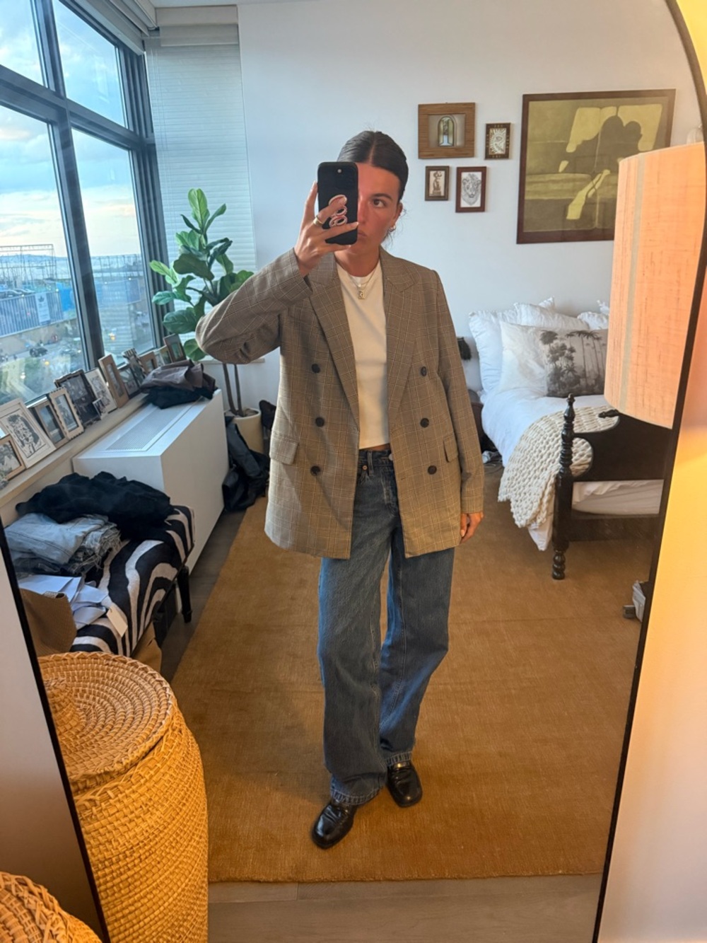 Zara Brown Plaid Double-Breasted Blazer